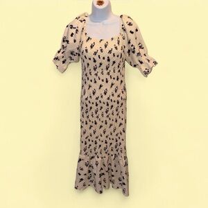 SHEIN Cream and Black Floral Midi Dress